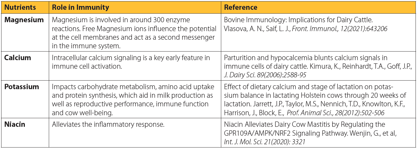 YMCP Nutrients role in Immunity table